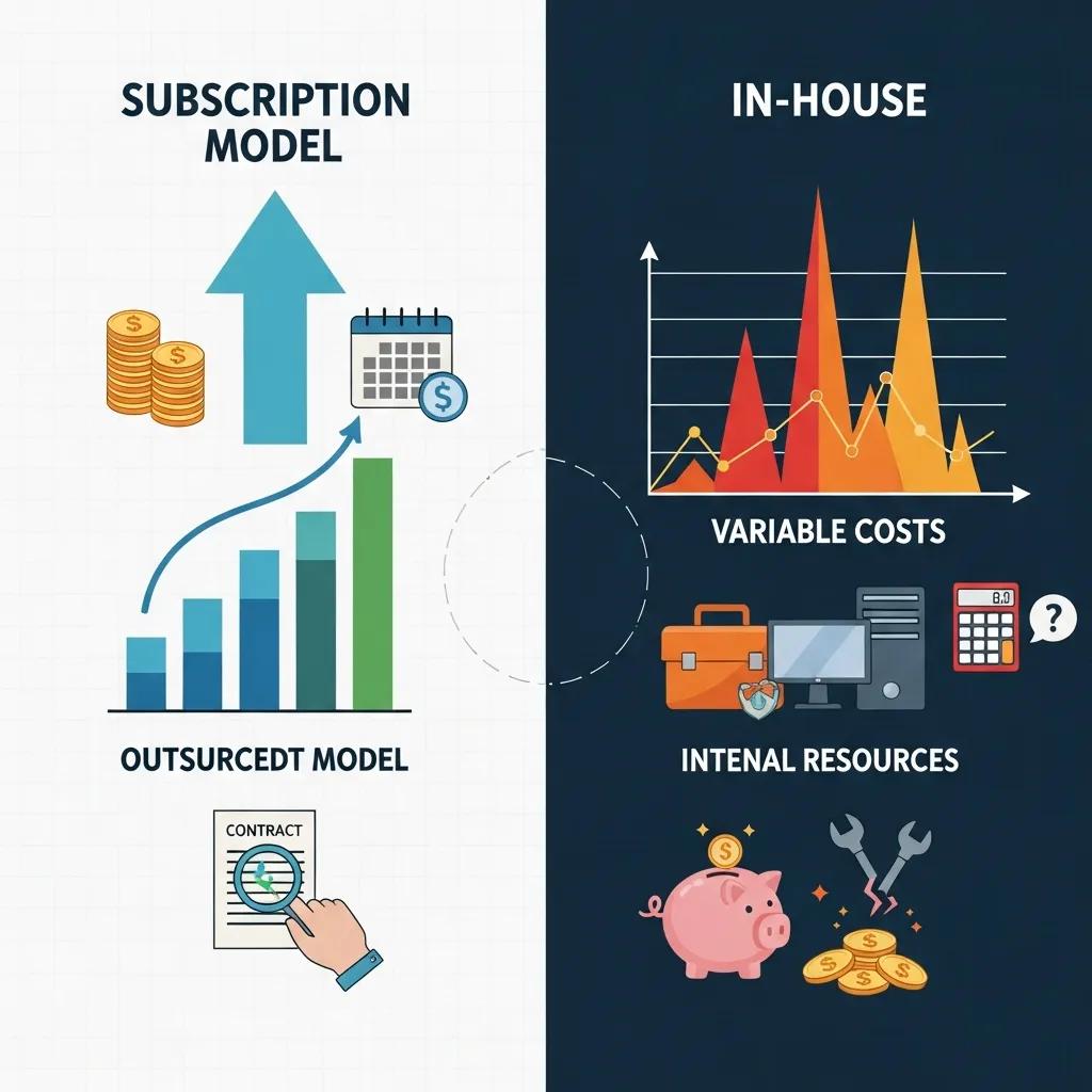 Visual representation of cost structures for outsourced versus in-house IT support